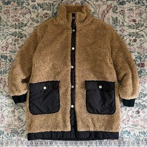 ZARA Girls Brown Teddy Sherpa Jacket Cozy Fleece Snap Front Puffer Style